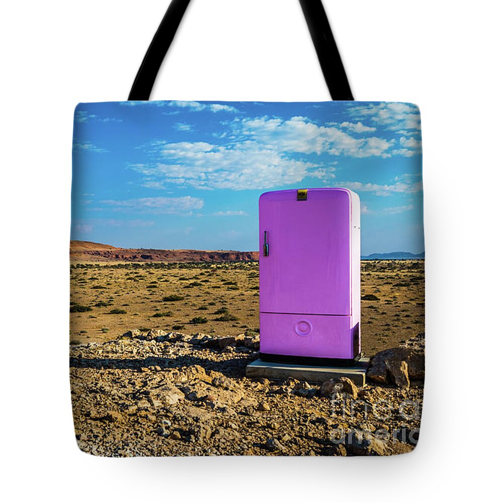 Desert Tote Bag featuring the photograph Refreshments pit stop in the middle of nowhere by Lyl Dil Creations