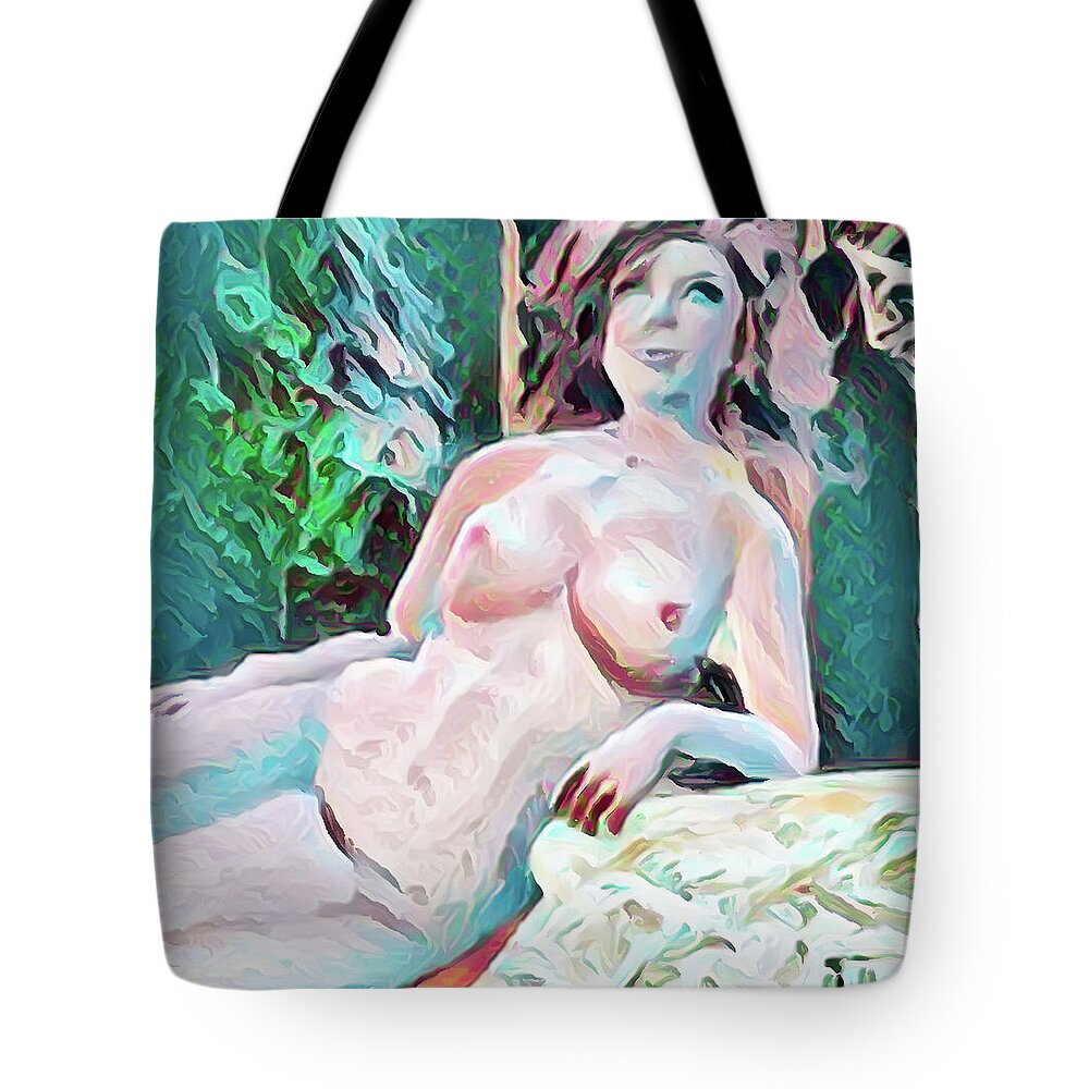Nude Drawing Tote Bag featuring the digital art Relaxing by Cathy Anderson