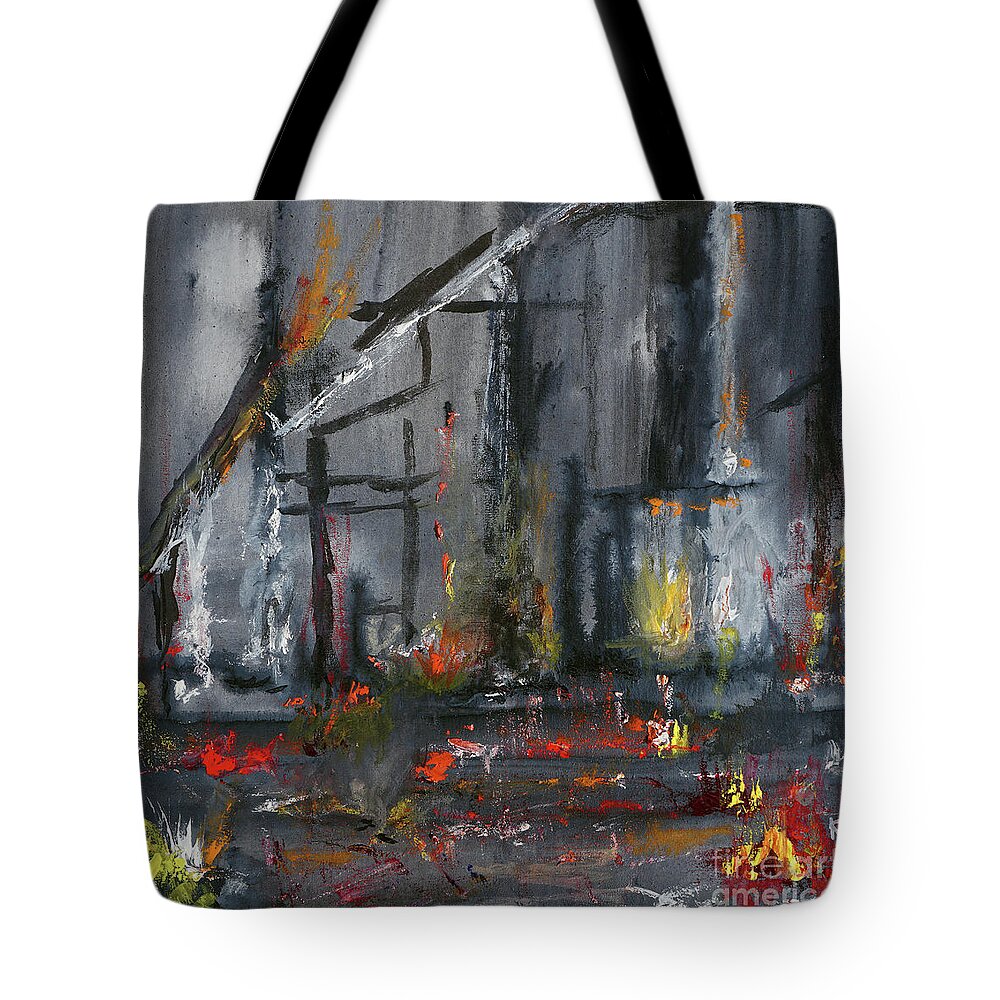 Forest Tote Bag featuring the painting Remains by Karen Fleschler