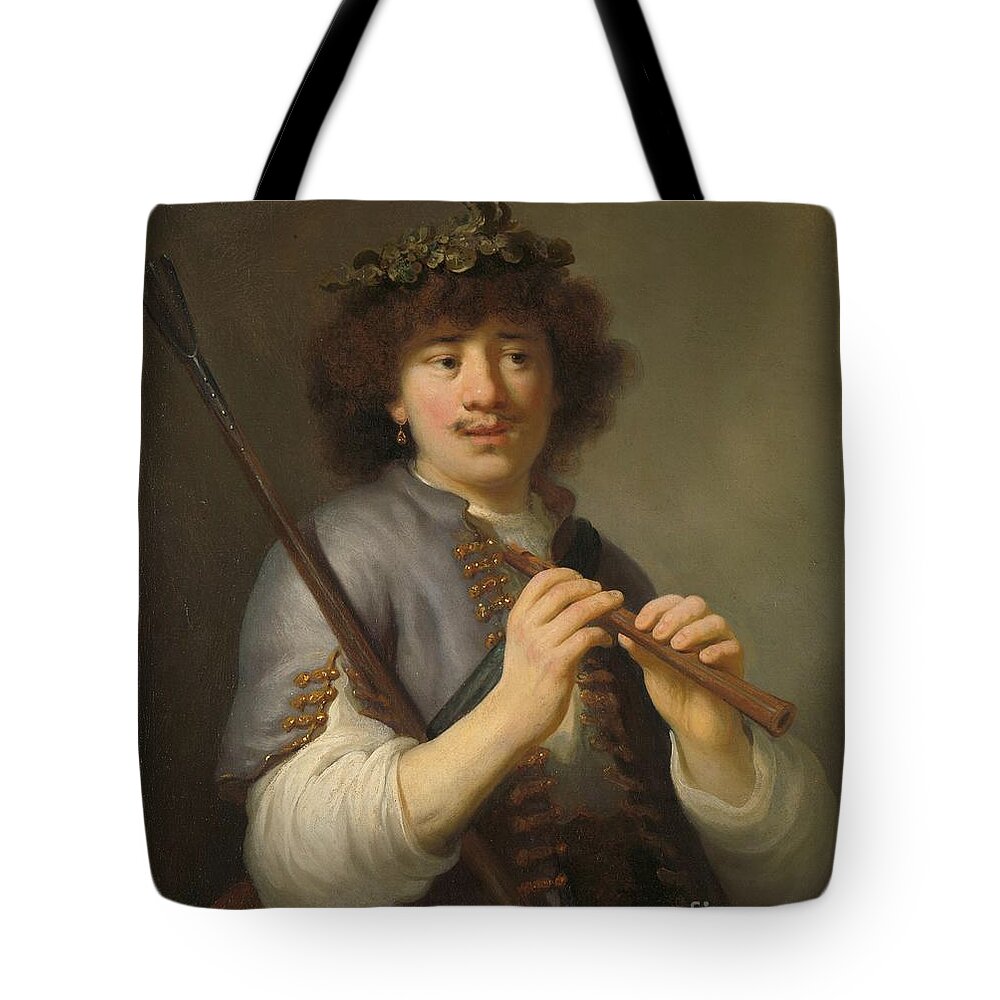Artist Tote Bag featuring the painting Rembrandt As Shepherd With Staff And Flute, 1636 by Govaert Flinck