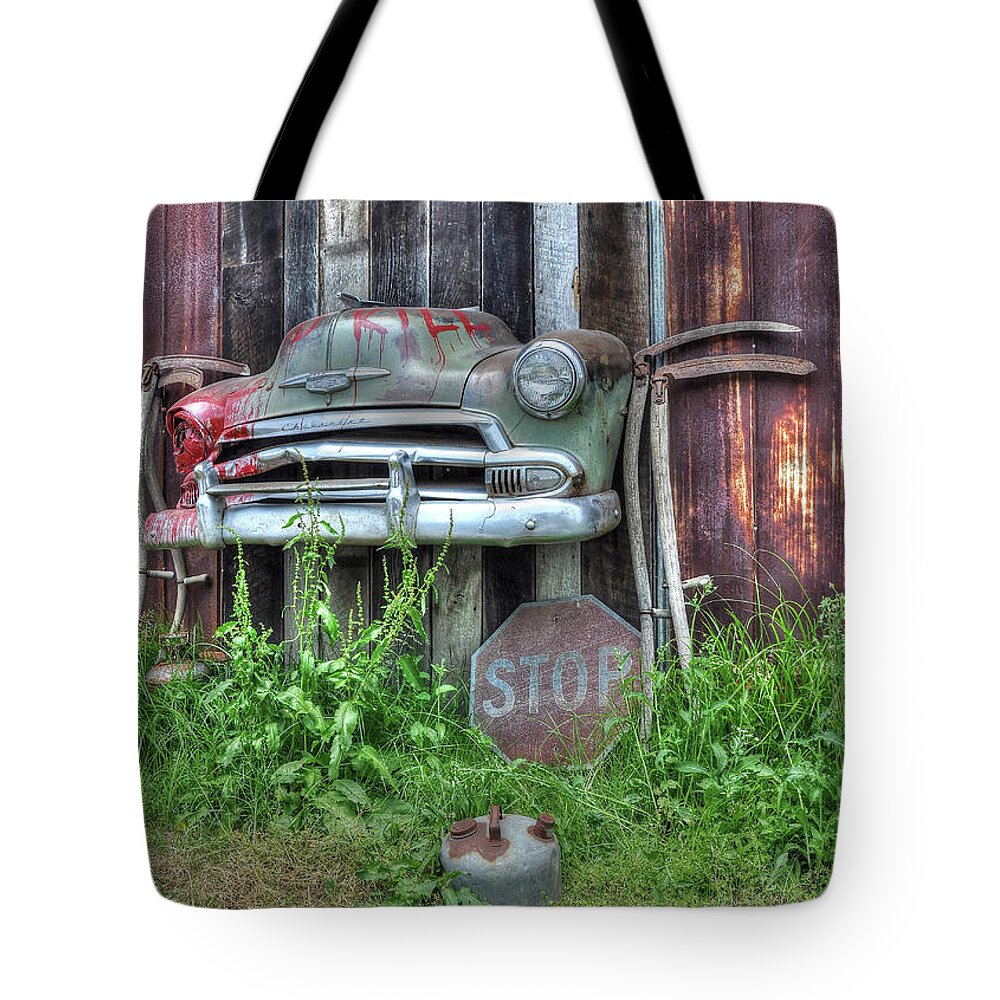 Old Cars Tote Bag featuring the photograph Retired by Randall Dill