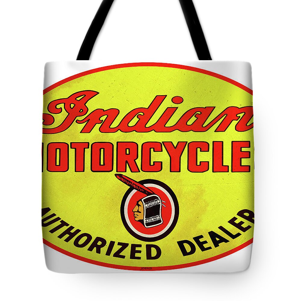 Distressed Tote Bag featuring the digital art Retro Indian Motorcycles by Greg Joens