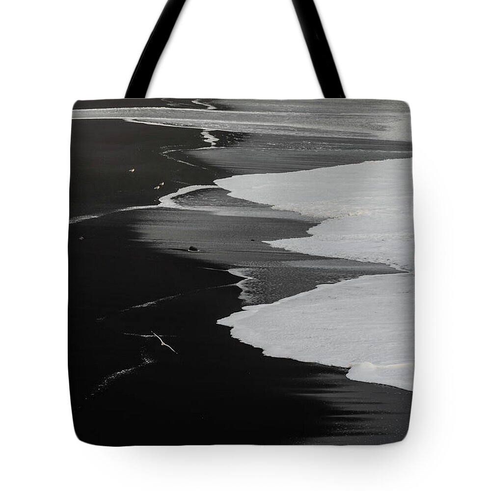 Beach Tote Bag featuring the photograph Reynisfjara beach, Iceland from Dyrholaey by Mark Hunter