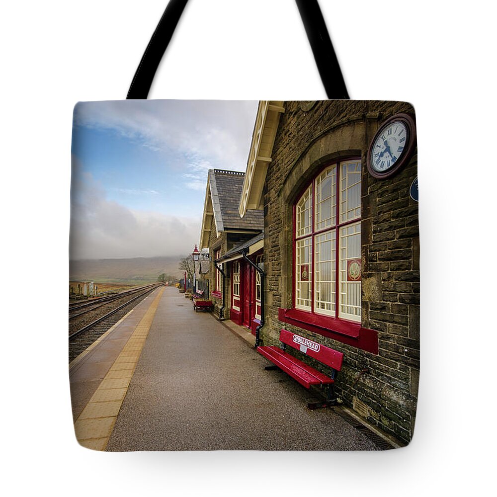 Ribblehead Tote Bag featuring the mixed media Ribblehead Railway Station by Smart Aviation