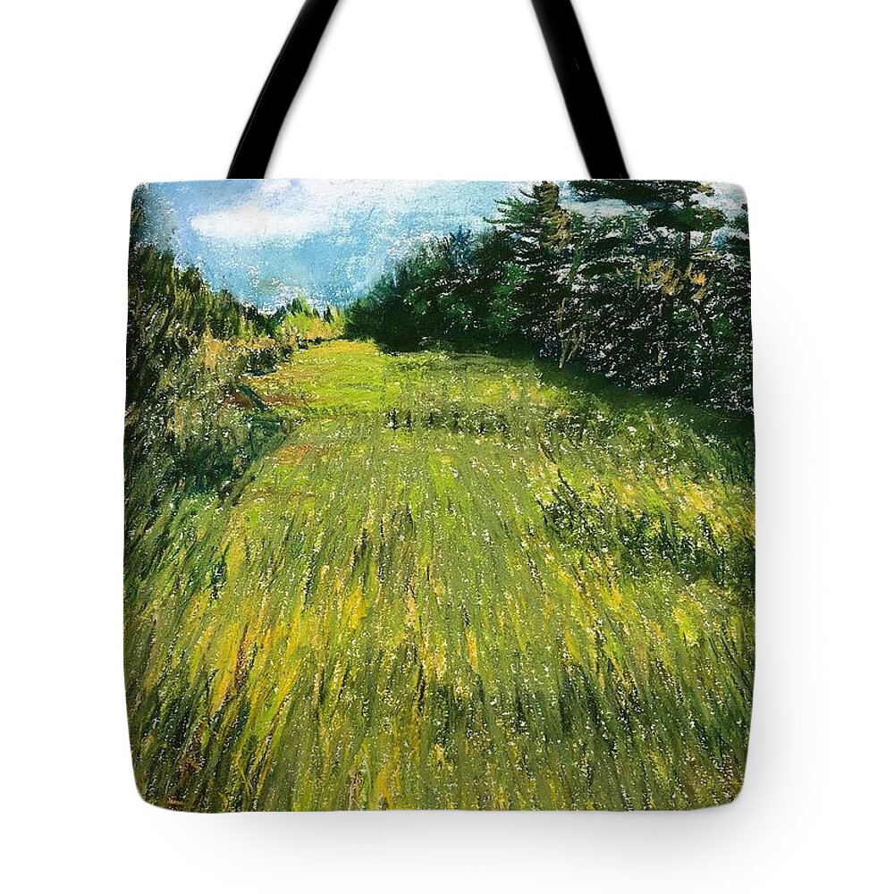 Green Field Tote Bag featuring the pastel Ridges Swale by Deb Stroh-Larson