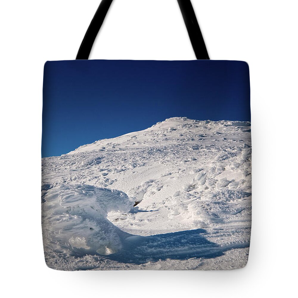 New Hampshire Tote Bag featuring the photograph Rime and Snow, and Mountain Trolls. by Jeff Sinon