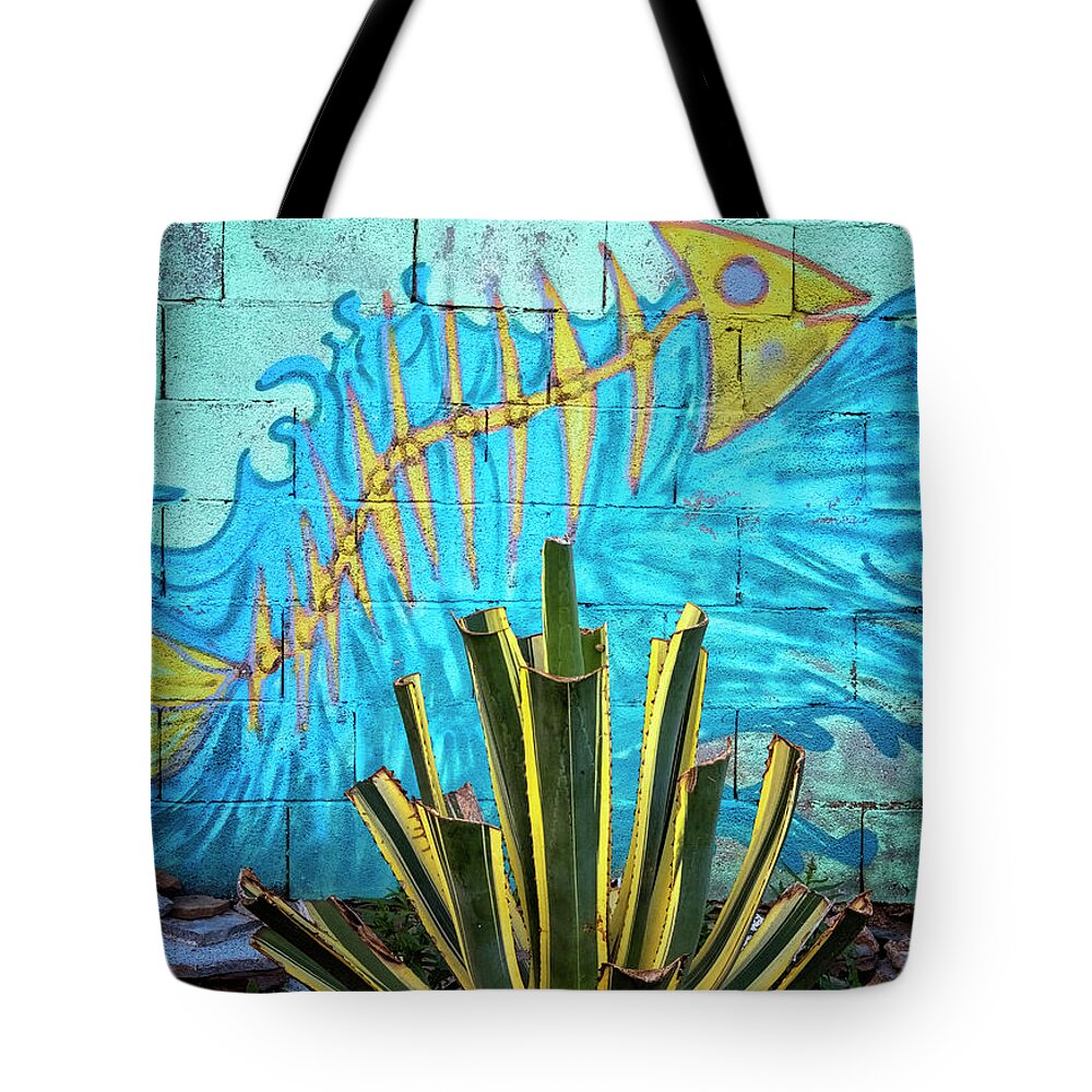 Cudillero Spain Tote Bag featuring the photograph Rinlo Fish Mural by Tom Singleton
