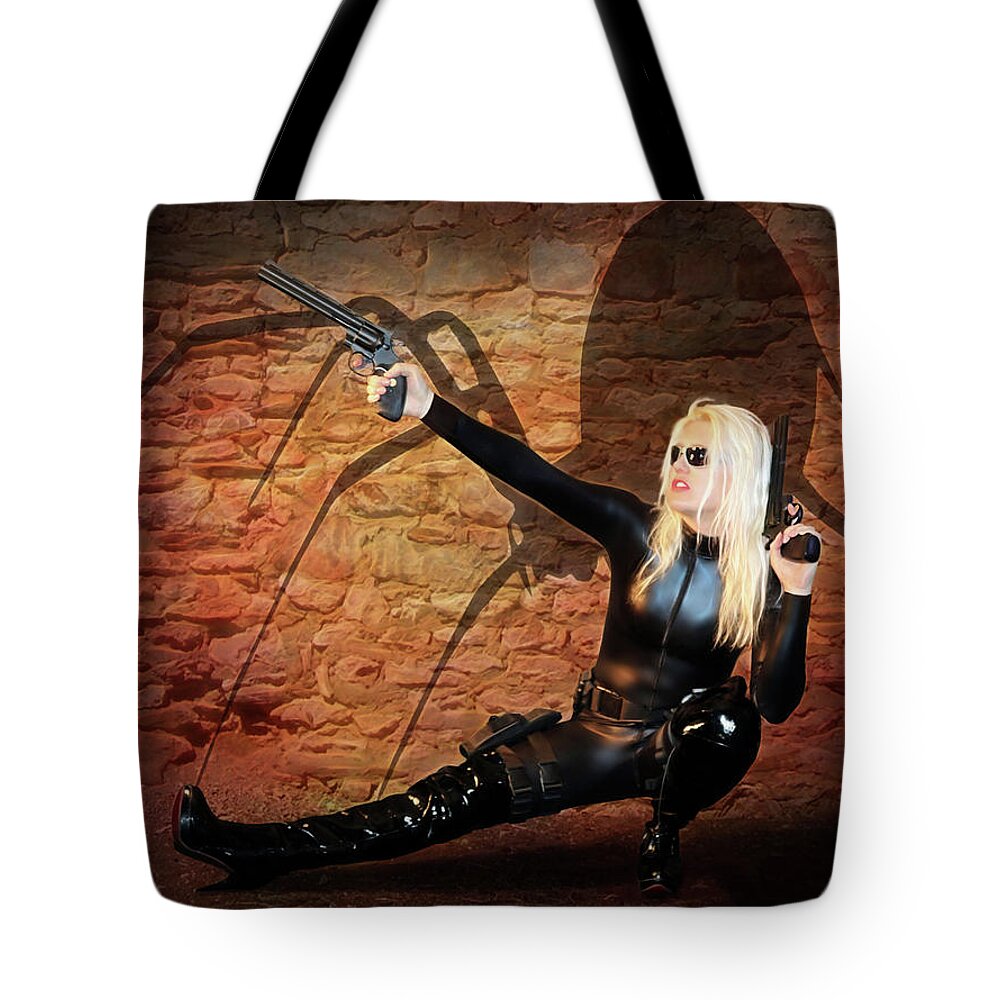Black Tote Bag featuring the photograph Rise Of The Black Widow by Jon Volden