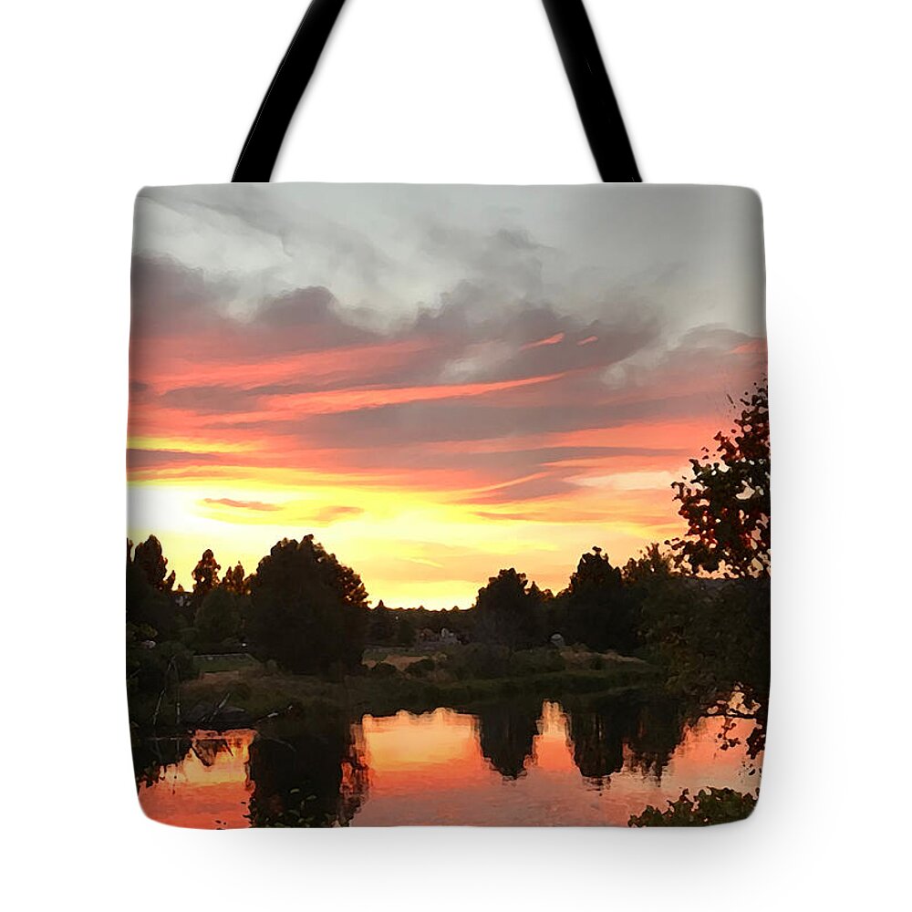 Deschutes Tote Bag featuring the photograph River on Fire by Tom Johnson