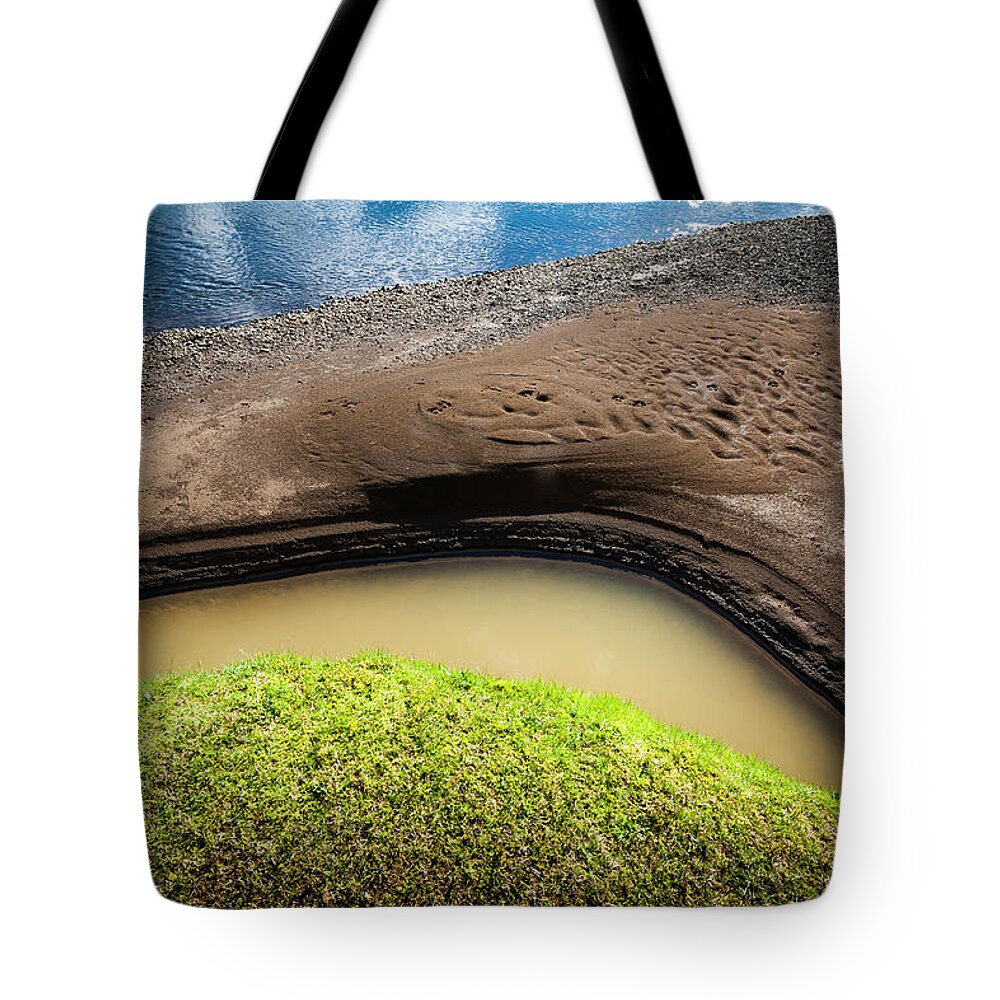 Tranquility Tote Bag featuring the photograph Riverbank Colors And Curves by Arnthor Aevarsson