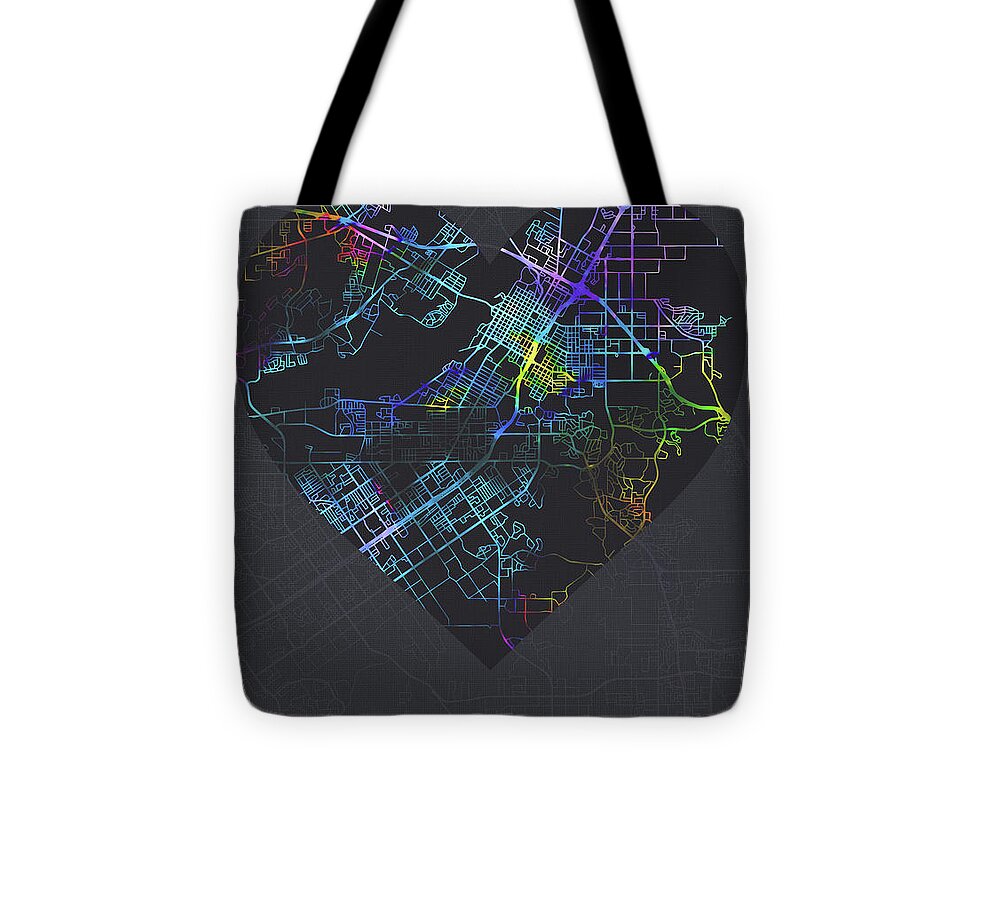 Riverside California City Heart Street Map Love Dark Mode Tote Bag