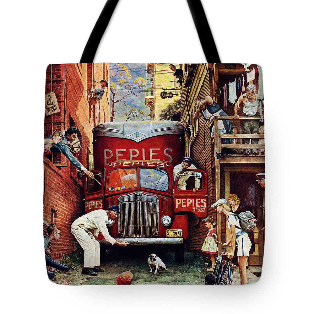 Alleys Tote Bag featuring the painting Road Block by Norman Rockwell