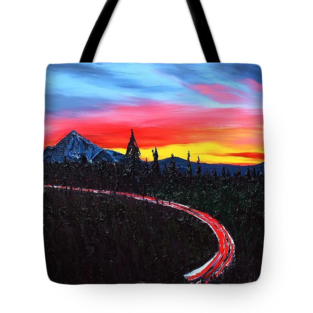  Tote Bag featuring the painting Road Of Dusk To Mount Hood #1 by James Dunbar