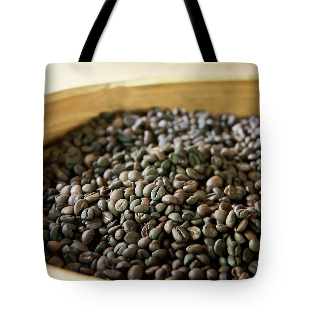 Heap Tote Bag featuring the photograph Roasted Coffee Beans At Coffee by Melissa Tse