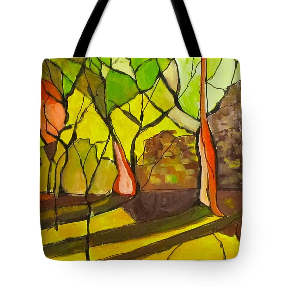 Abstract Tote Bag featuring the painting Robyn's Woods by Barbara O'Toole