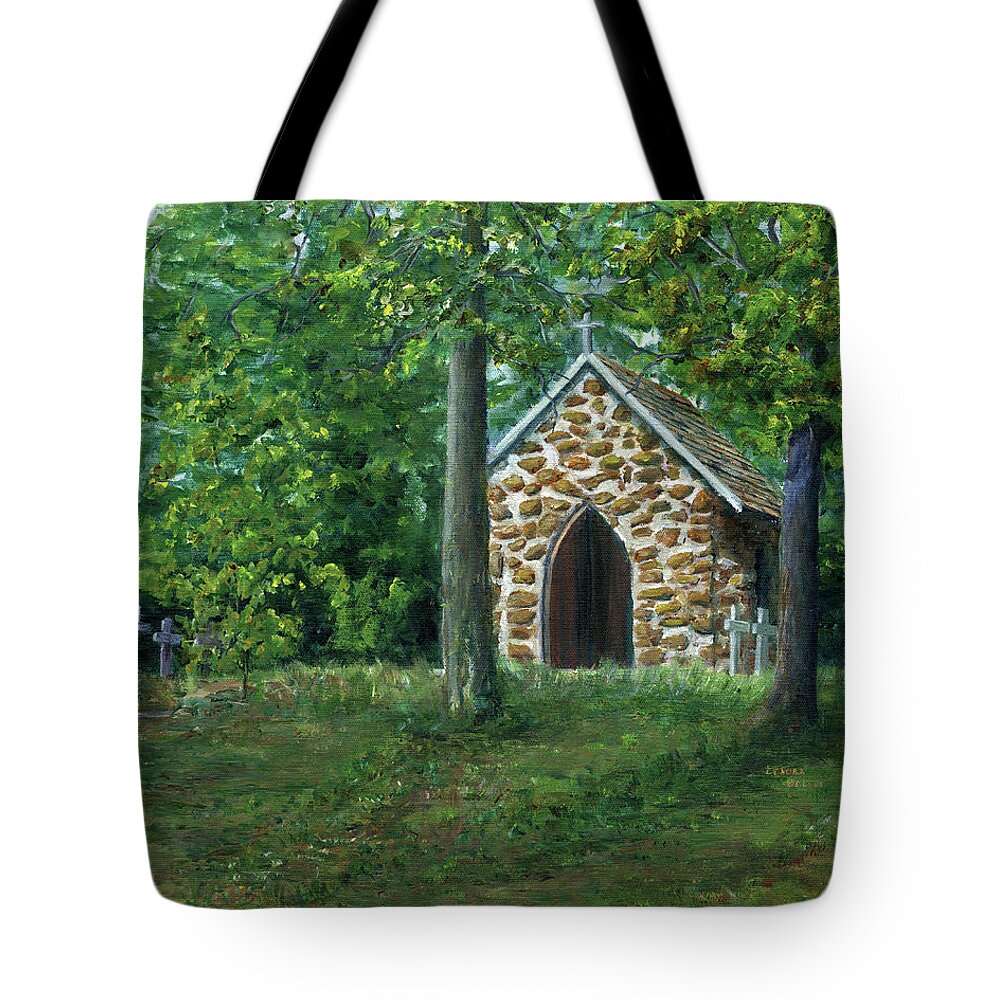 Rock Chapel Tote Bag featuring the painting Rock Chapel Near Mansfield, Louisiana by Lenora De Lude