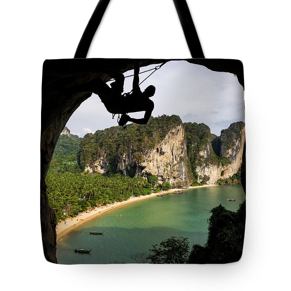 Scenics Tote Bag featuring the photograph Rock Climbing In Thailand by Tegra Stone Nuess