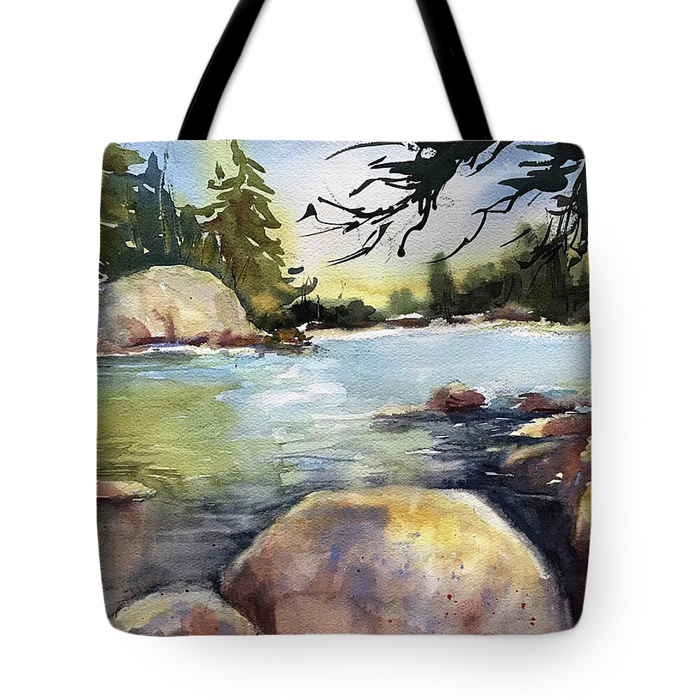 Landscape Tote Bag featuring the painting Rocking the River by Judith Levins