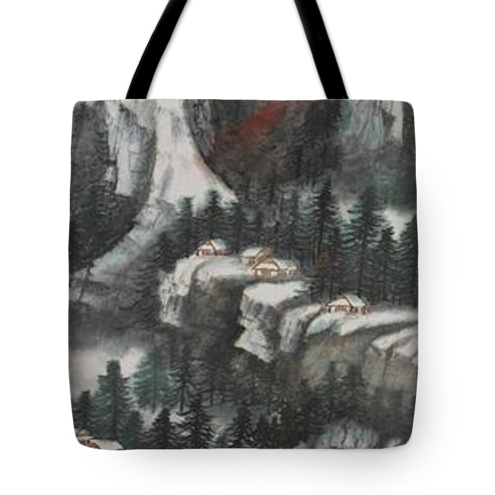 Chinese Watercolor Tote Bag featuring the painting The Four Seasons Version 2 - Winter by Jenny Sanders