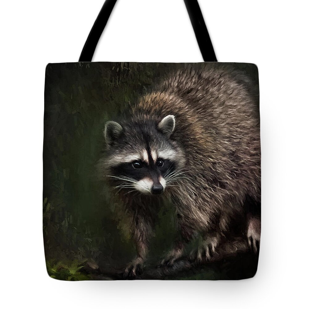 Raccoon Tote Bag featuring the painting Rocky Raccoon by Jeanette Mahoney
