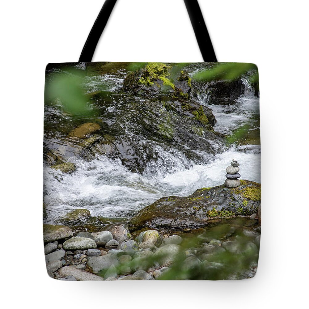 Rock Pile Tote Bag featuring the photograph Rocky Waterfall by Elaine Pawski