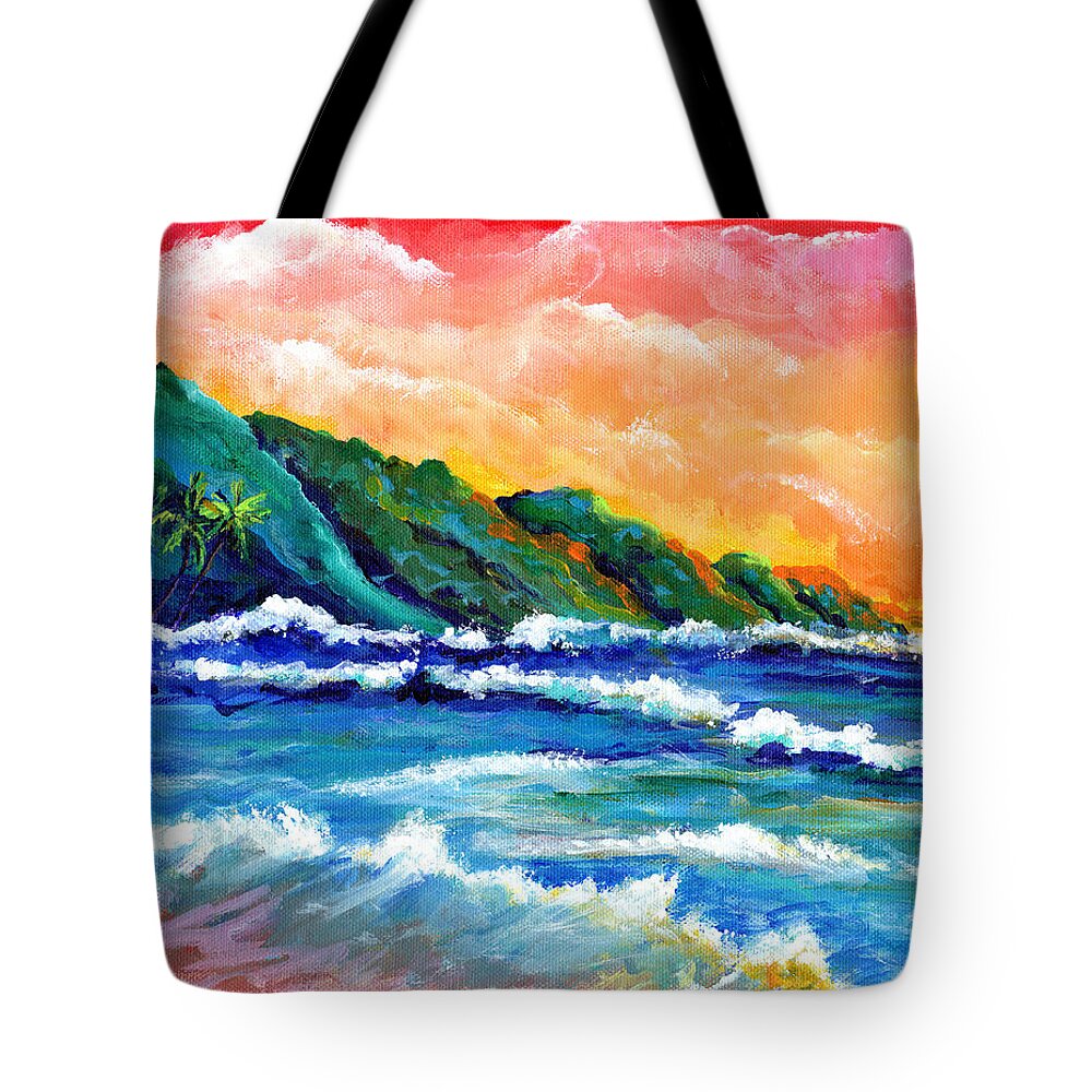 Kauai Tote Bag featuring the painting Romantic Kauai Sunset by Marionette Taboniar
