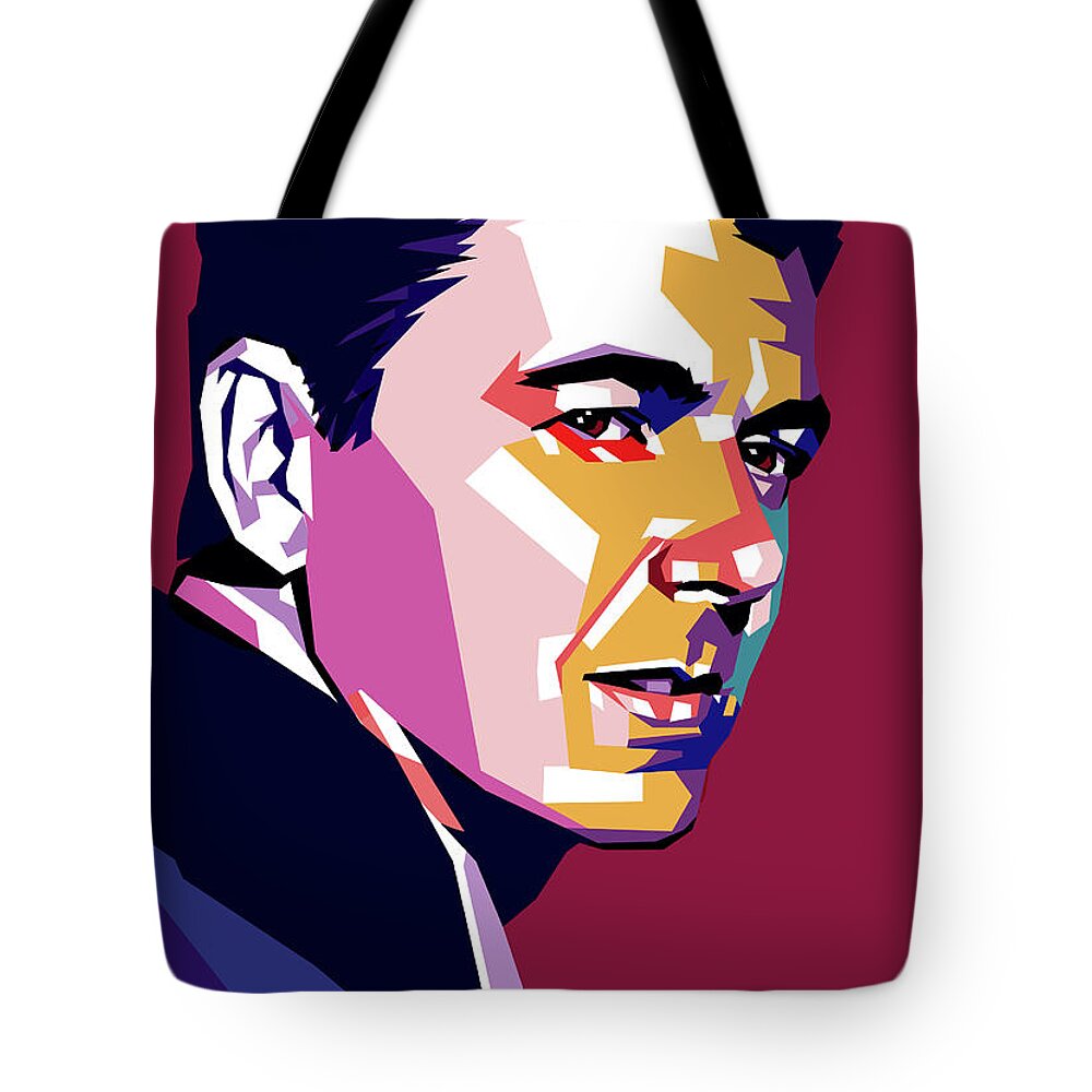 Ronald Tote Bag featuring the digital art Ronald Reagan by Movie World Posters