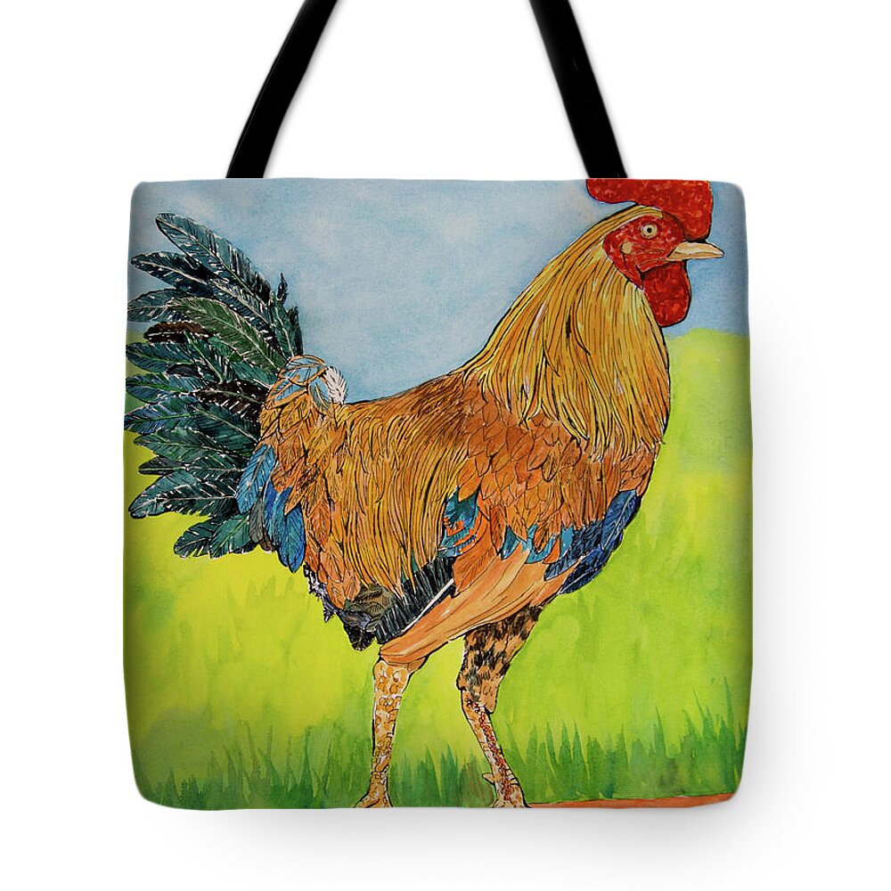 Rooster Tote Bag featuring the painting Rooster in Charge by Margaret Zabor