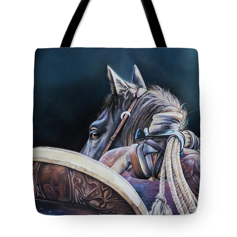 Ranch Horse Tote Bag featuring the pastel ROUND and ROUND by Joni Beinborn