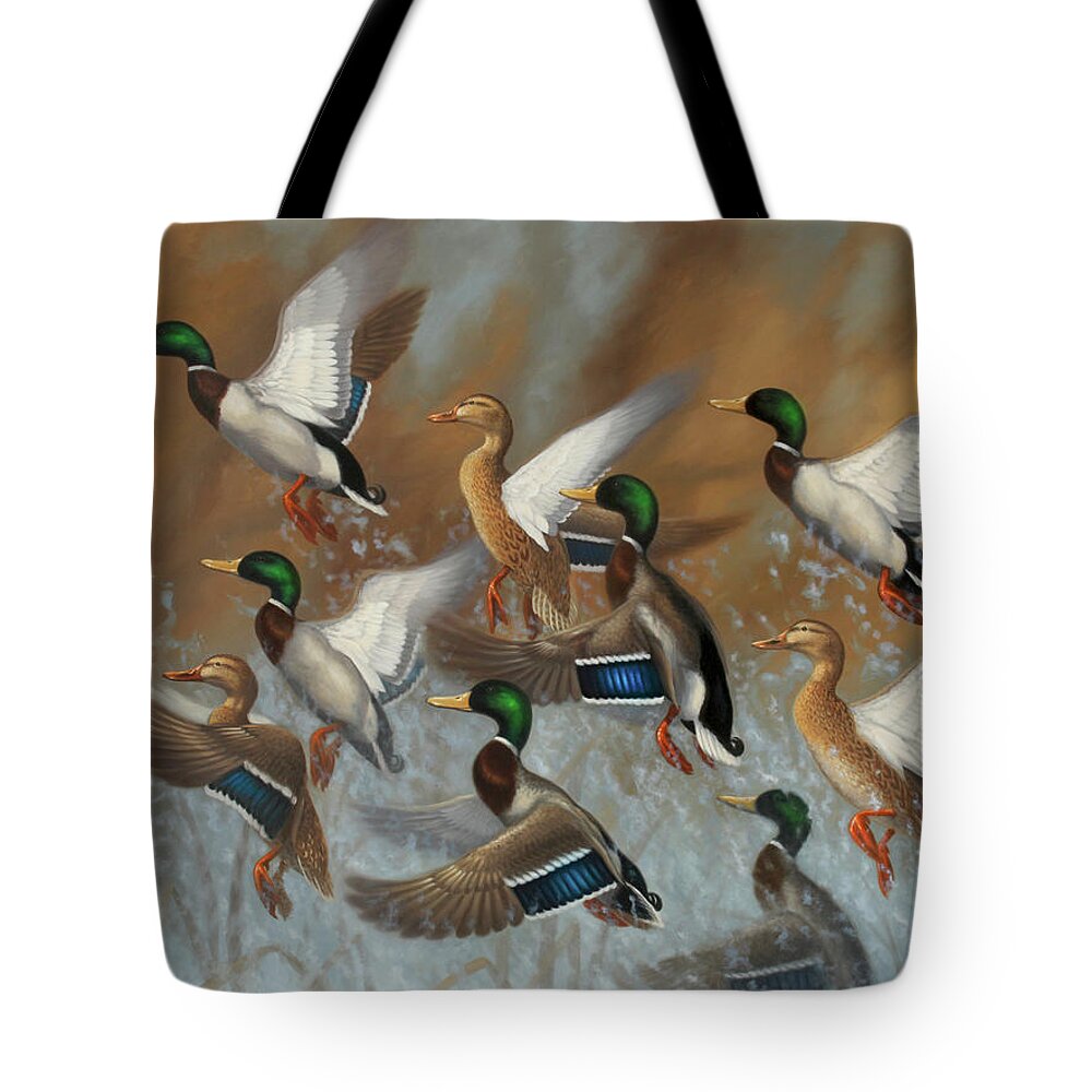 Mallards Tote Bag featuring the painting Royal Flush by Guy Crittenden