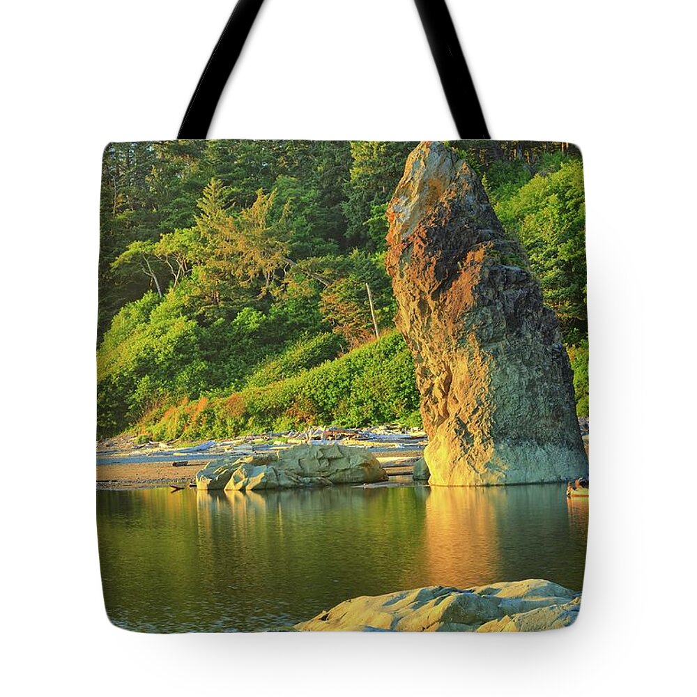 Water Tote Bag featuring the photograph Ruby Beach at sunset golden hour by Kyle Lee