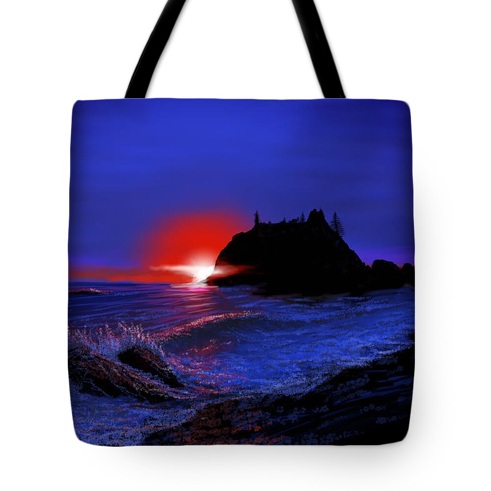 Ruby Beach Tote Bag featuring the digital art Ruby Beach Twilight Surf by Gary F Richards