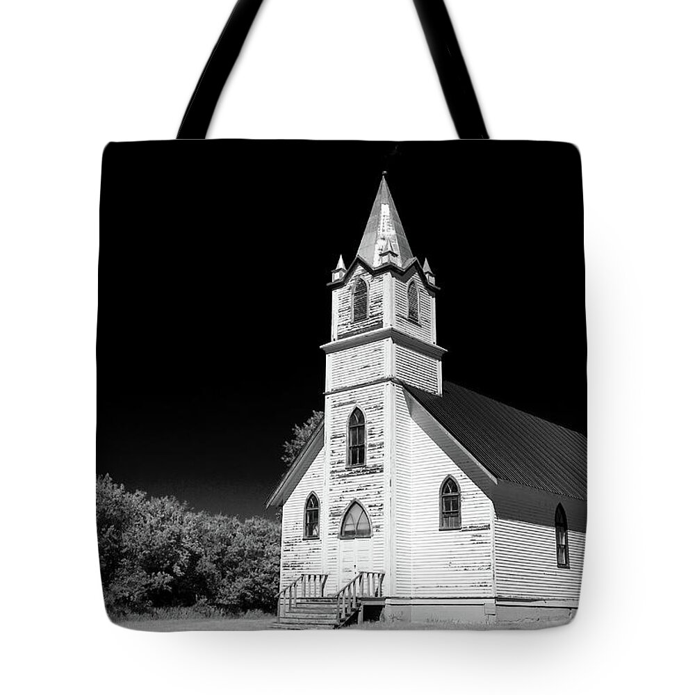 Outdoors Tote Bag featuring the photograph Rural Alberta Weathered Church by Barbara Mostat