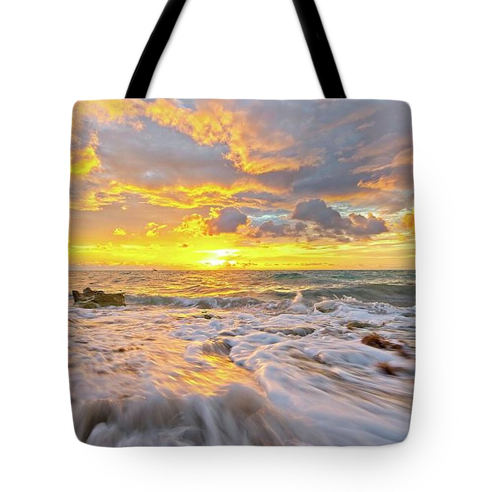 Carlin Park Tote Bag featuring the photograph Rushing Surf by Steve DaPonte