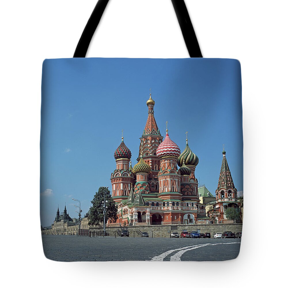 Red Square Tote Bag featuring the photograph Russia, Moscow, Red Square, St Basil by Bernhard Lang