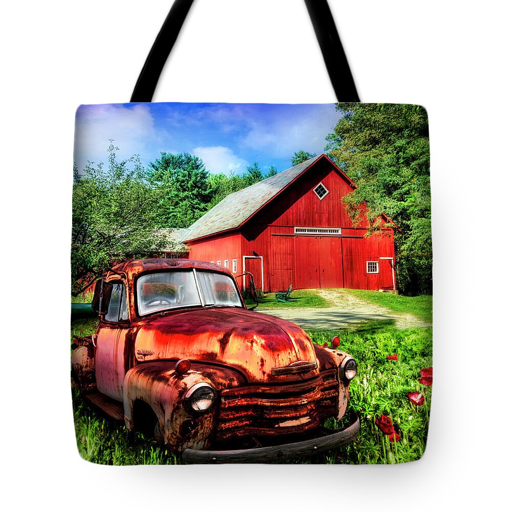 Barn Tote Bag featuring the photograph Rusty Reds in Poppies by Debra and Dave Vanderlaan