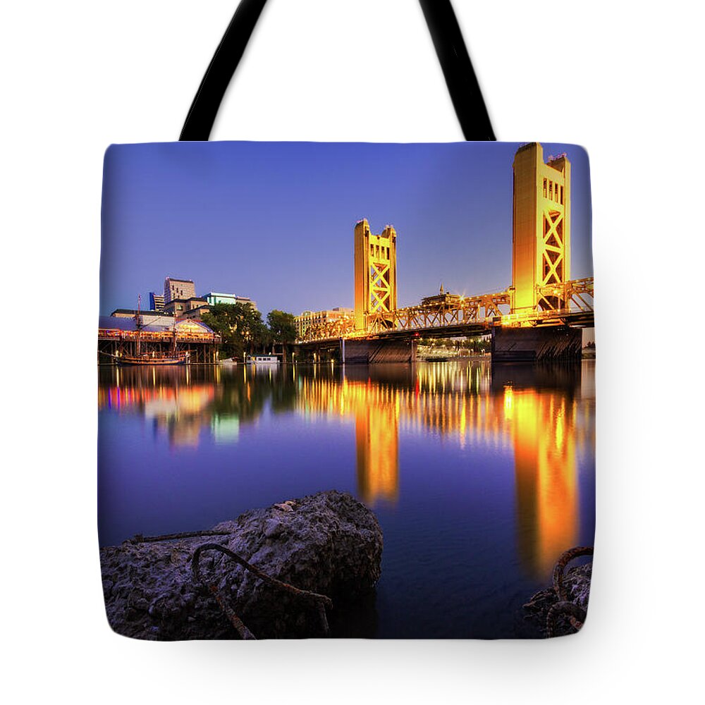 Tranquility Tote Bag featuring the photograph Sacramento Tower Bridge by Craig Saewong