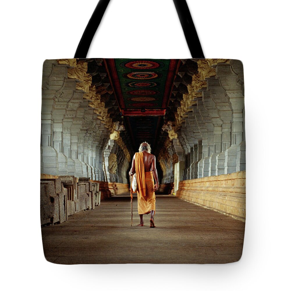 Hinduism Tote Bag featuring the photograph Sadhu In Temple, Rear View by Xpacifica
