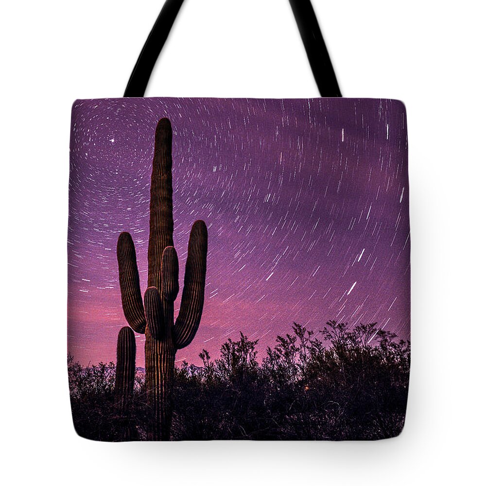 Tucson Tote Bag featuring the photograph Saguaro National Park Star Trails by Chance Kafka