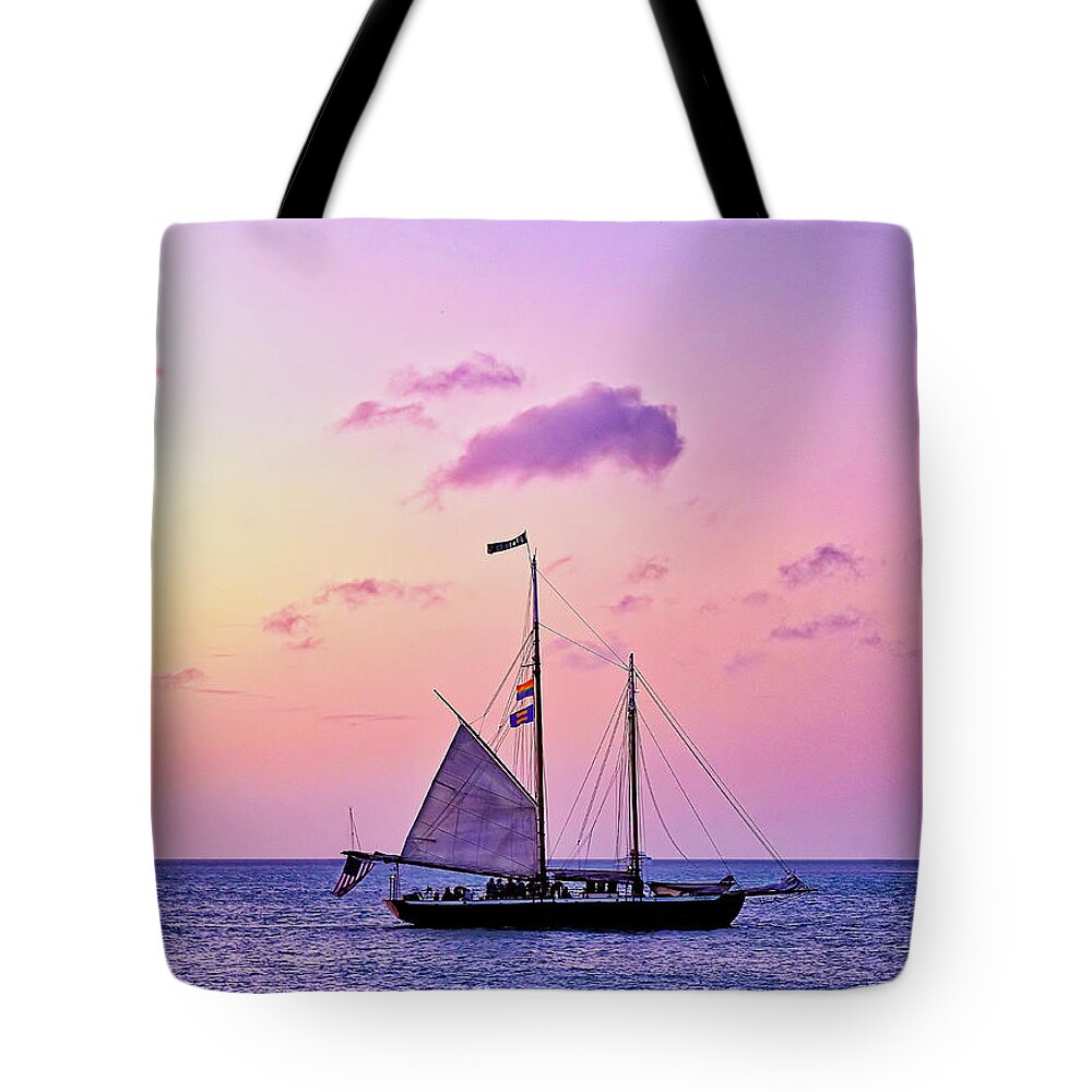 Afterglow Tote Bag featuring the photograph Sailboat in Keywest by Bill Frische