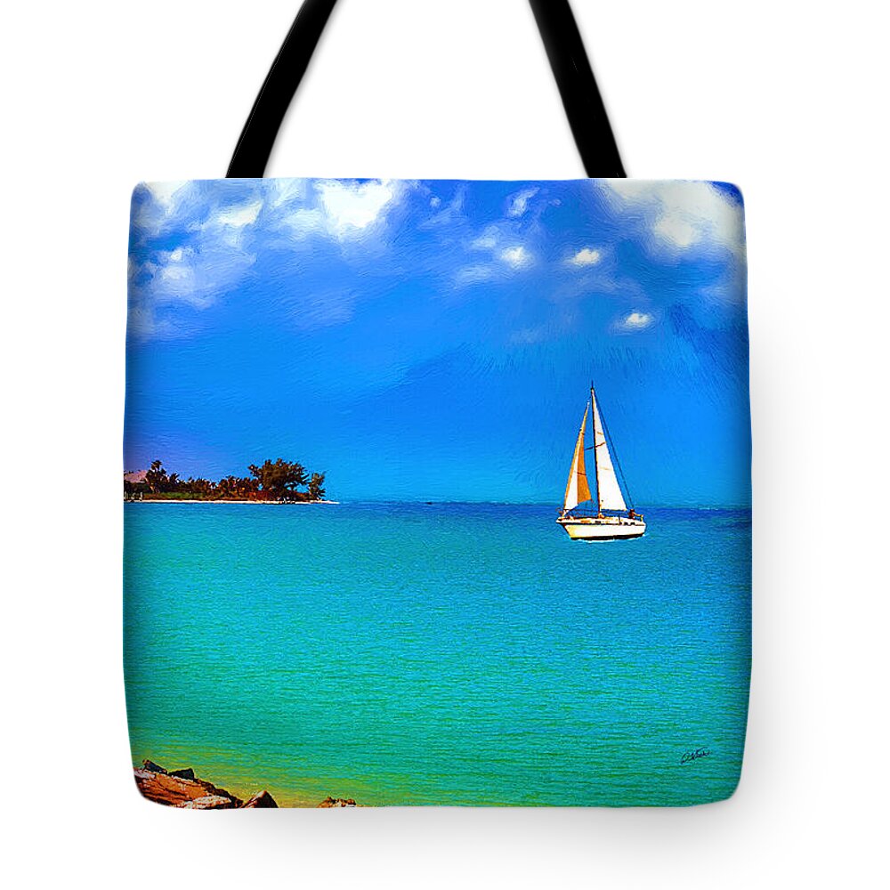 Waterscape Tote Bag featuring the painting Sailboat off Southwest Florida - DWP1192976 by Dean Wittle