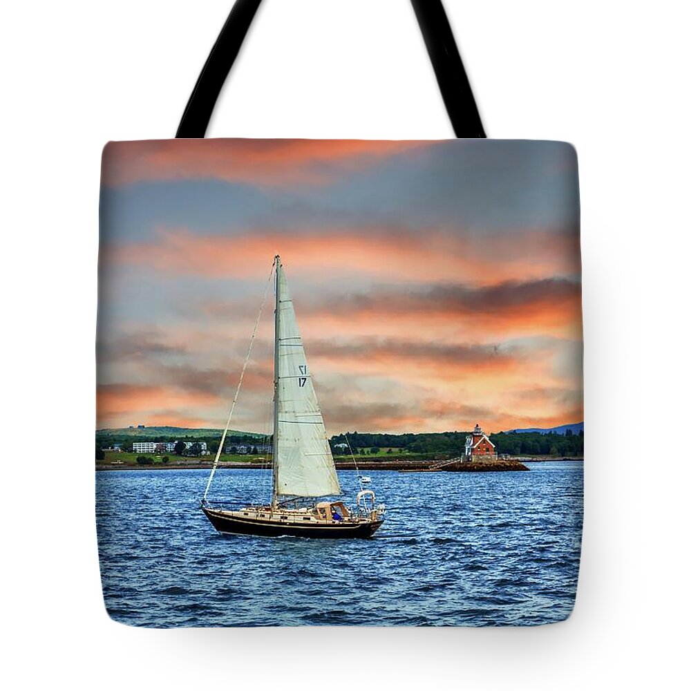 Harbor Tote Bag featuring the photograph Sailboat off the beautiful coast of Rockland, Maine by Darryl Brooks