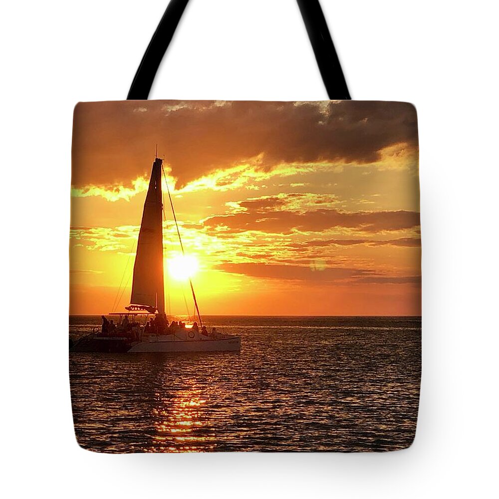 Beach Tote Bag featuring the photograph Sailboat Sunset Captiva Island Florida by Shelly Tschupp