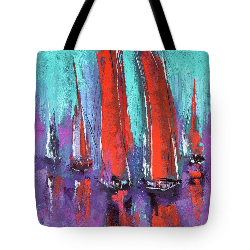 Sailing Tote Bag featuring the pastel Sailing by David Patterson