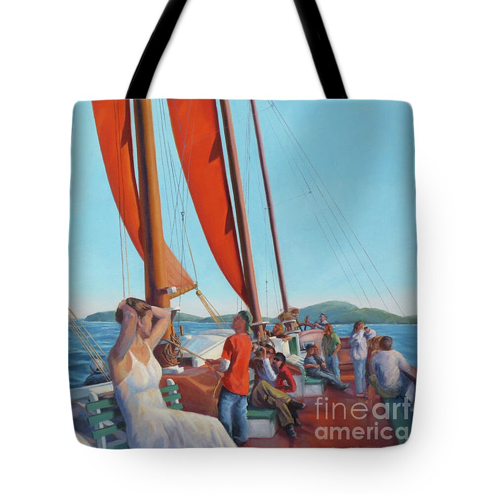 Seascape Tote Bag featuring the painting Sailing On The Margaret Todd by Rosemarie Morelli