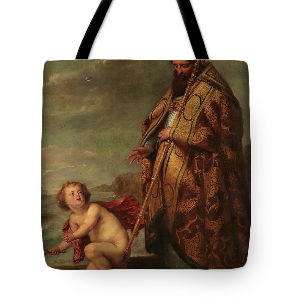 Anonymous Tote Bag featuring the painting 'Saint Augustine meditating on the Trinity'. XVII ce... by Anonymous