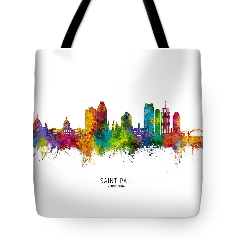 Saint Paul Tote Bag featuring the digital art Saint Paul Minnesota Skyline by Michael Tompsett