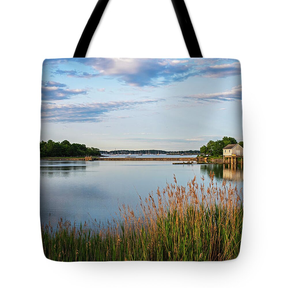 Salem Tote Bag featuring the photograph Salem MA Smith Pool and Cat Cove Winter Island by Toby McGuire