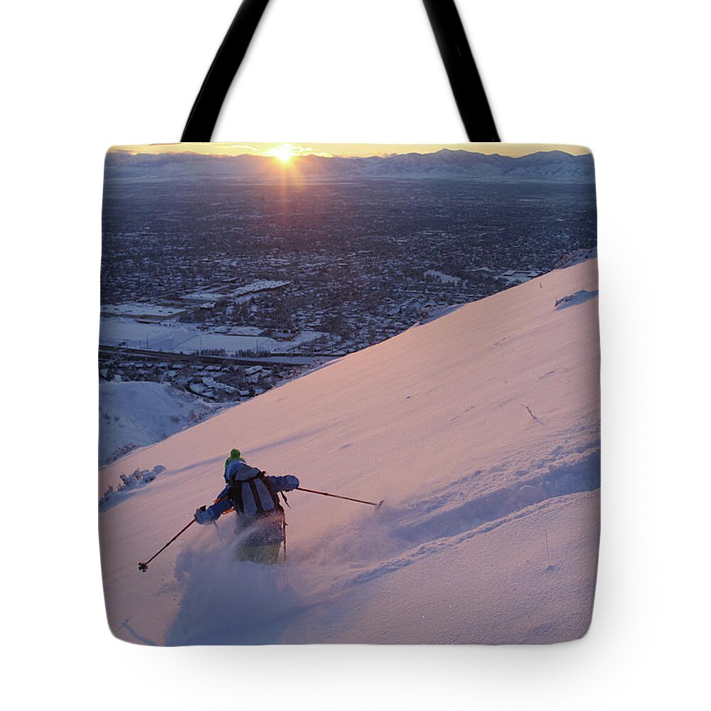 Ski Tote Bag featuring the photograph Salt Lake City Skier by Brett Pelletier