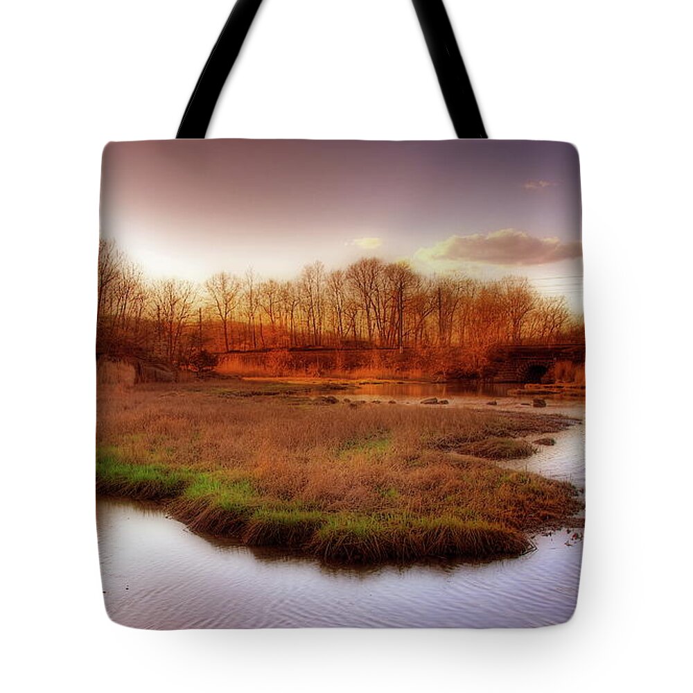 Scenics Tote Bag featuring the photograph Salt Marsh In The Sunset by Frank Slack